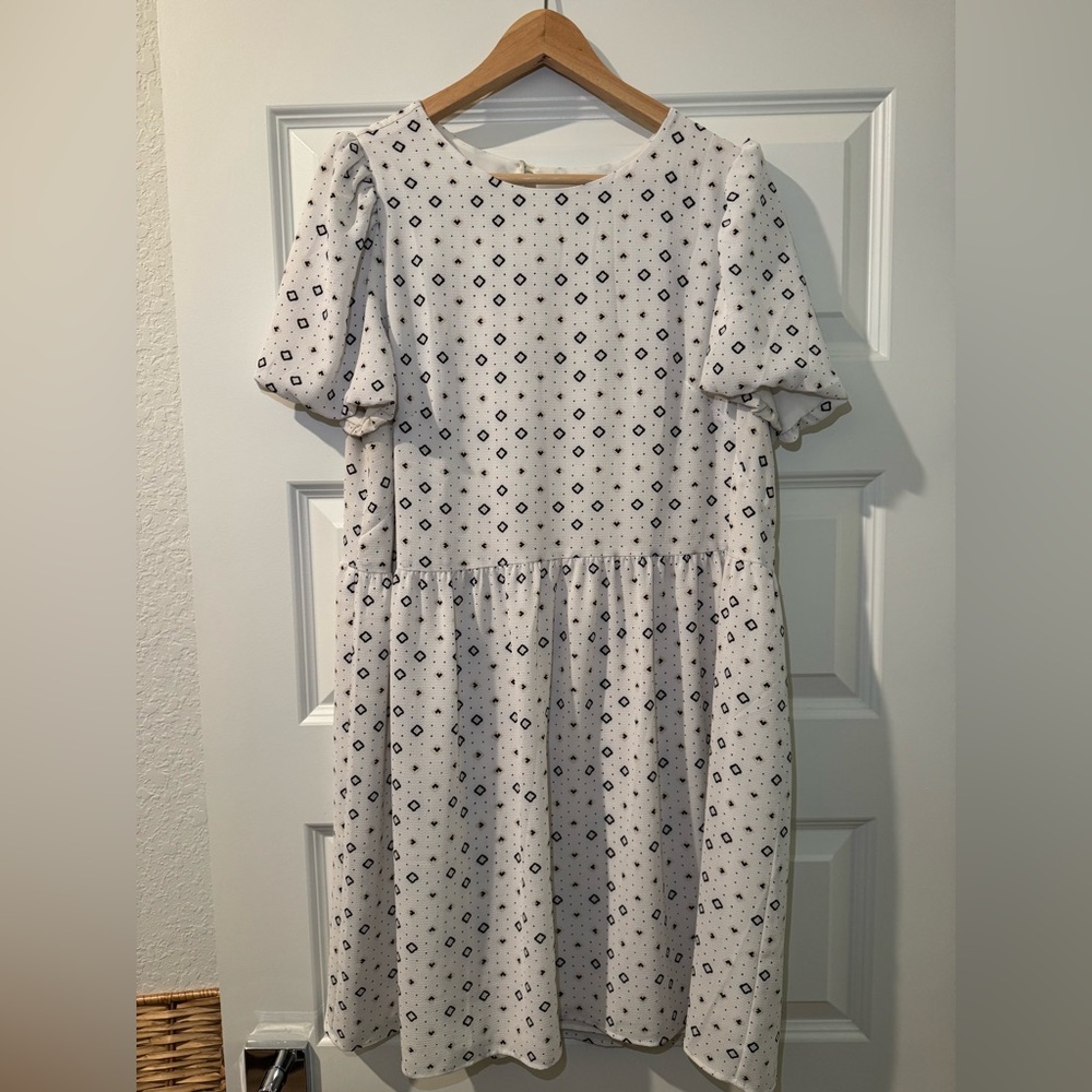 LOFT Ivory Dress with Black Pattern